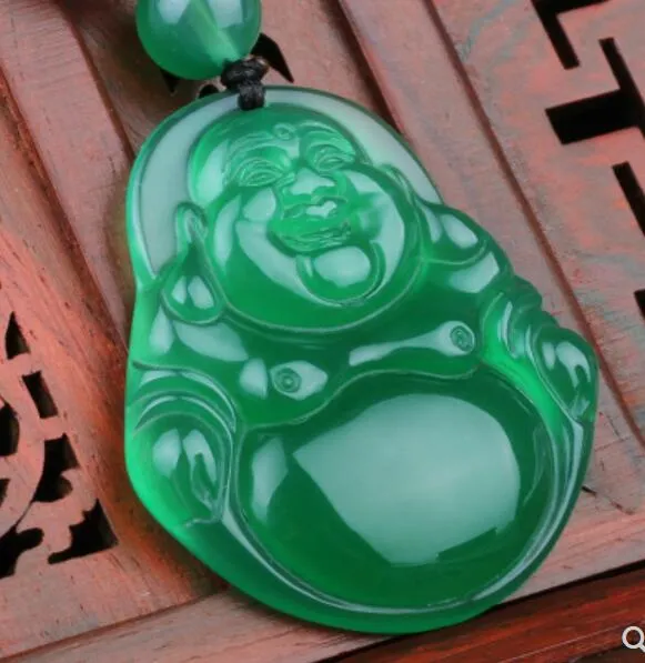 Grüner Achat Jade Buddha Anhänger grüner Kristall Bauch Bauch Miller Buddha Leben Jade Anhänger Halskette weiblich Modelle265C