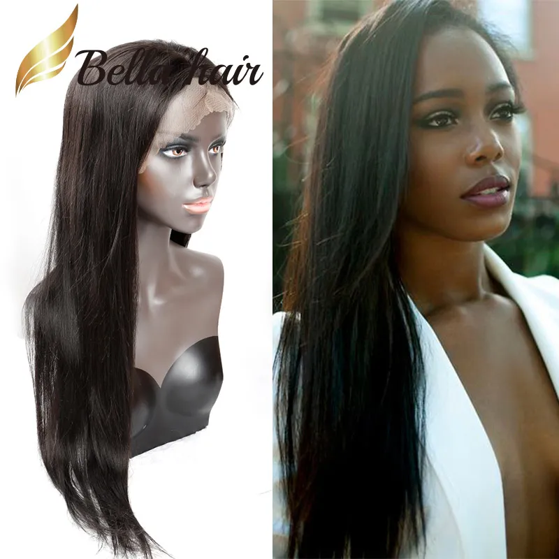 Прямые бразильские волосы без глиной полных кружевных париков для черных женщин 10-24 дюймов натуральный цвет передние кружевные парики человеческие волосы Bellahair 130% 150%