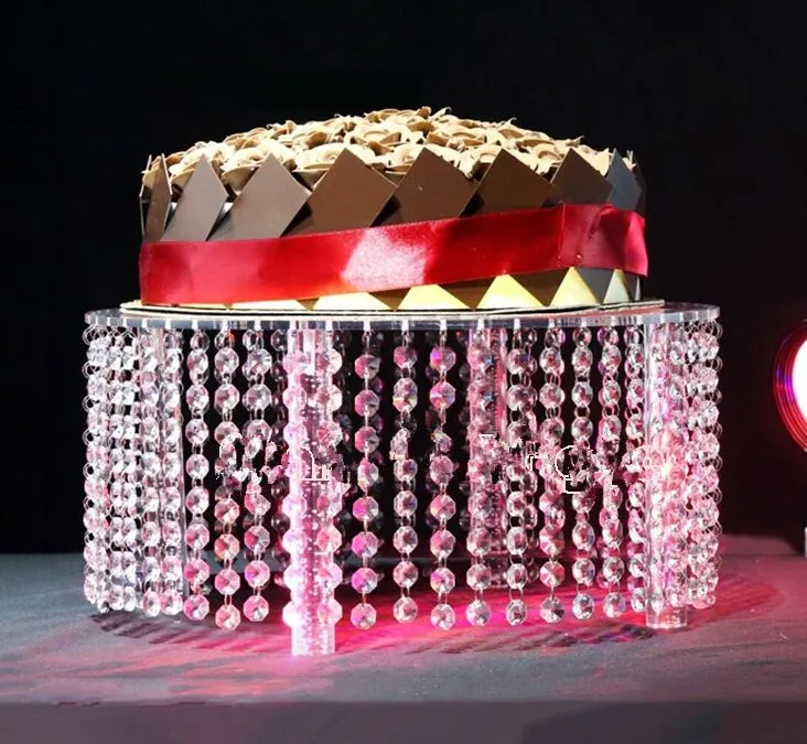 Ronde helder acryl kristallen taartstandaard Bruiloft feestdecoratie met hangende 16 inch evenementbenodigdheden289e