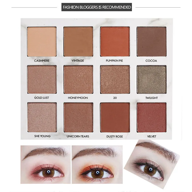 Qiaoyan Ziemia Kolor Eyeshadow Palette Pigmentowane Wodoodporne Długotrwałe 12 kolorów Shimmer Matte Eye Shadow Highlighter Makeup proszkowy