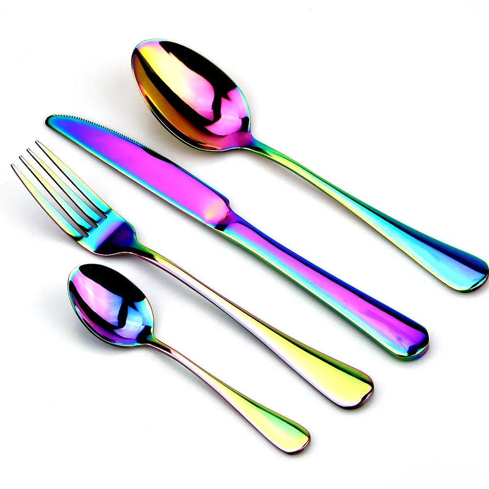 JANKNG 4 PzSet di Stoviglie in Acciaio Inossidabile Arcobaleno Nero Posate in Oro Rosa Cena Posate Western Stoviglie Accessori la Cucina