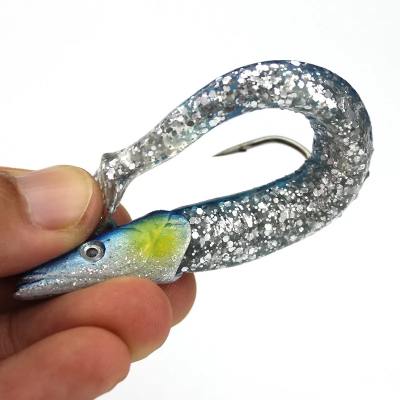 5 couleurs mélangées 110mm 22g gabarits appâts souples leurres hameçons de pêche crochet unique hameçons 3D yeux Pesca accessoires de matériel C-003187W