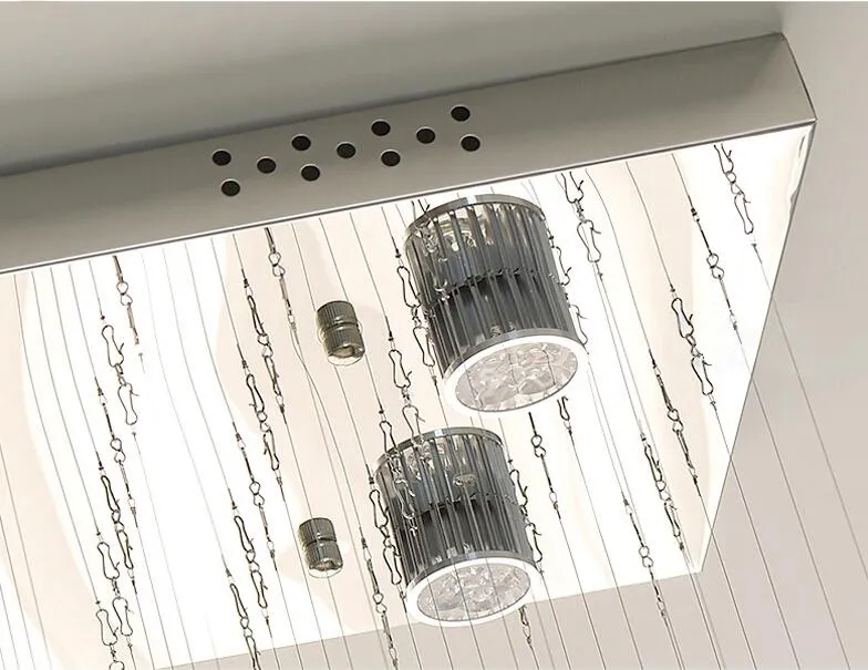 Lampadario di cristallo contemporaneo rettangolo illuminazione cristalli goccia di pioggia plafoniera design onda montaggio ad incasso sala da pranzo Roo296r
