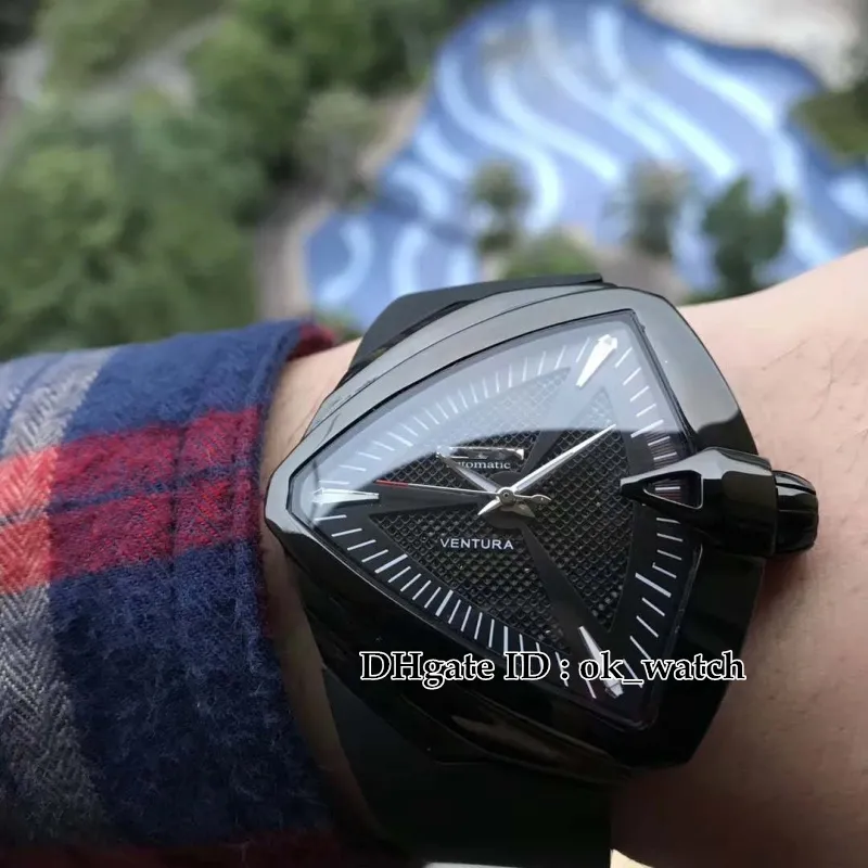 NUOVO Ventura 2824 Orologio da uomo automatico Cassa in argento triangolare quadrante nero H24655331 XXL Orologi da polso in gomma da uomo Sport Watche2252