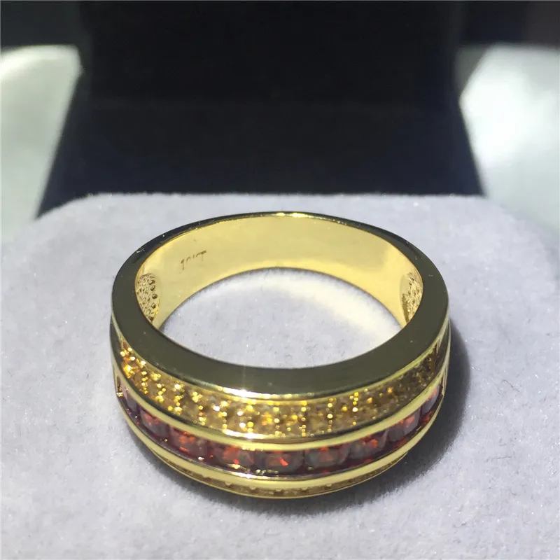3 färger runda manliga band ring granat 5a zirkon stenparti bröllop band ring för män gula guldfyllda modesmycken3344
