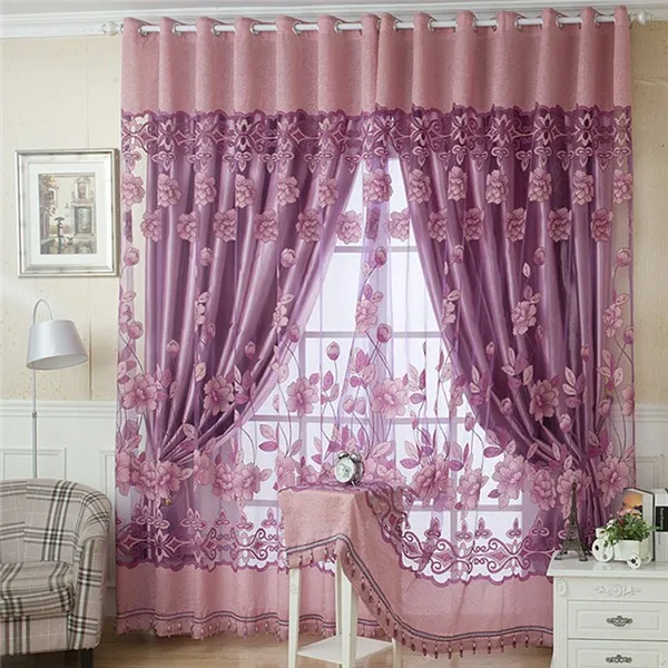 Flower Valance Blackout Gardiner Heminredning Gardiner Tiers för källaren GROMMET STYLA BLOMER TULL Dörrfönster Gardin Drap Pan328o