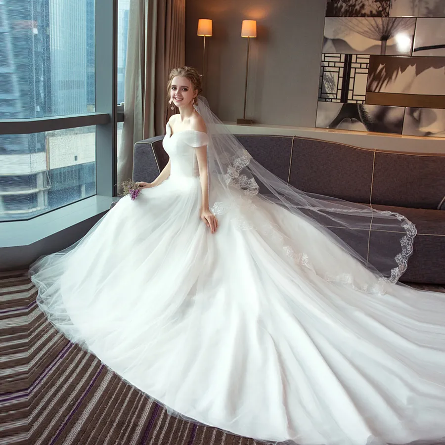 Simple White Ruched Wedding Dresses A-Line Tulle Gowns Cap Sleeve Pleated Bridal Dresses 2019 New Cheap Dresses Wedding