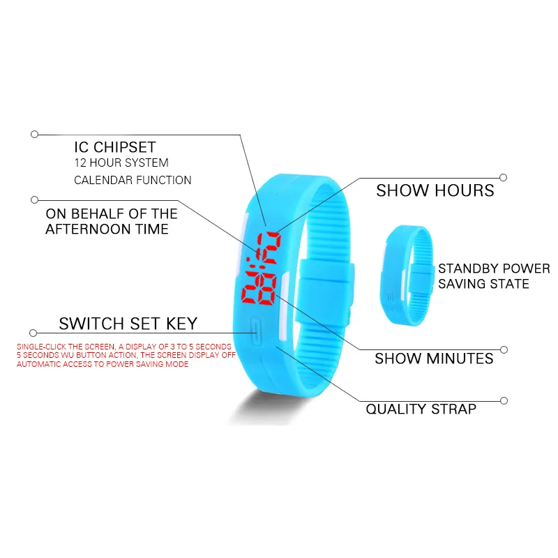 Digital LED montres hommes enfants Bracelet horloge sportive en plein air Regard pour dames relogio silicone 13 couleurs wristwatch276k