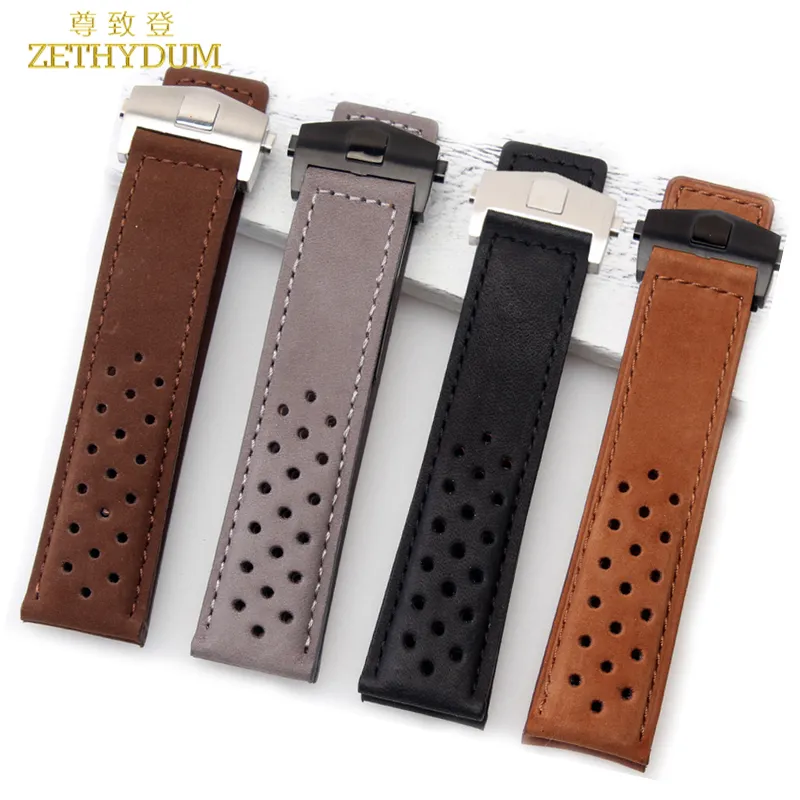 Echtes Lederarmband, 22 mm, Uhrenarmband für Armbanduhren, braun, grau, atmungsaktiv, Uhrenarmband-Zubehör, Faltschließe, 253 g
