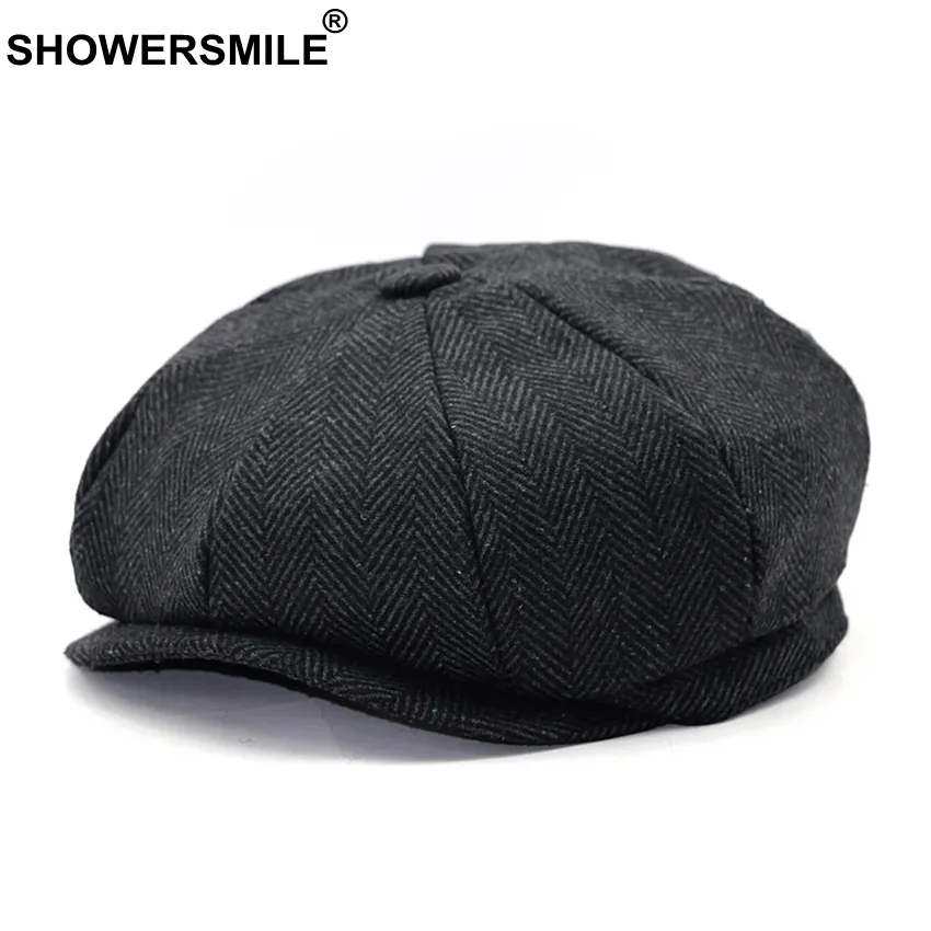 Prysznic czarny szary wełna kapelusz newsboy czapki jodełka tweed ciepły zimowy czapka ośmiorunta męska kobieta gatsby retro flat czapki s1264l