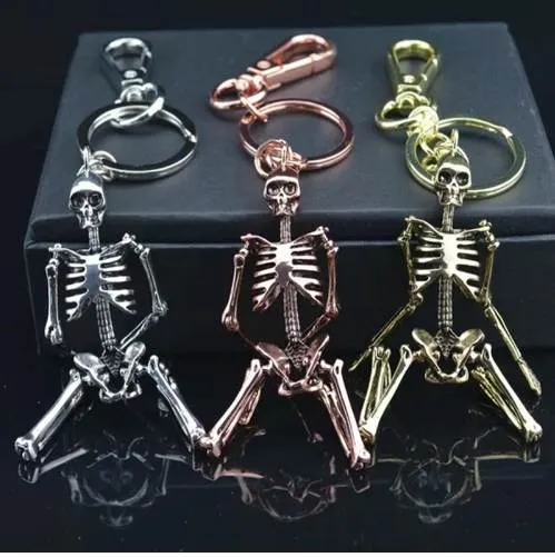 Faltbarer Skelett-Anhänger-Schlüsselanhänger für Männer und Frauen, antike silberne Farbe, Metalllegierung, Totenkopf-Taschenanhänger, Schlüsselanhänger, Auto-Schlüsselanhänger, Schlüsselanhänger278I