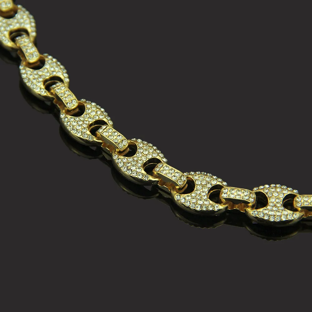 Hiphop 12mm guld silverfärg pläterad isad puff marine anchpr kedja länk bling halsband för män292z