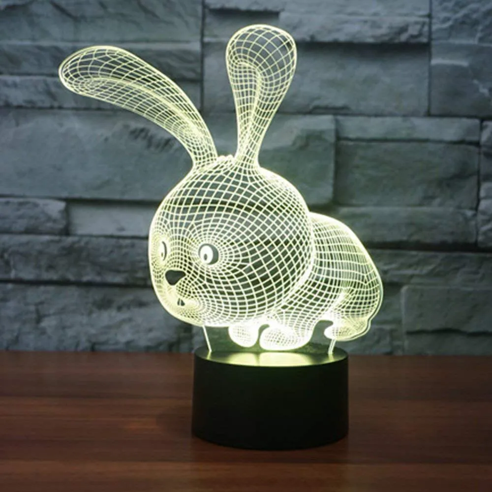 3D Cartoon Rabbit Night Light Touch Table Desk Optical Illusion Lamps Changing Lights Home Decoration Xmas Birthday Gift316c
