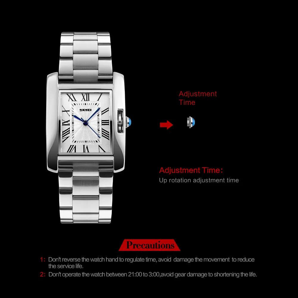 SKMEI mode Bracelet montre femme décontracté Auto Date Rectangle en acier inoxydable montres Relogio Femenino Horloge Dames 12841213Q