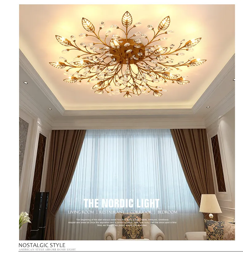 Lámpara de techo con montaje empotrado LED de cristal K9 moderno, accesorio de luces doradas y negras para el hogar, sala de estar, dormitorio, cocina, 314C