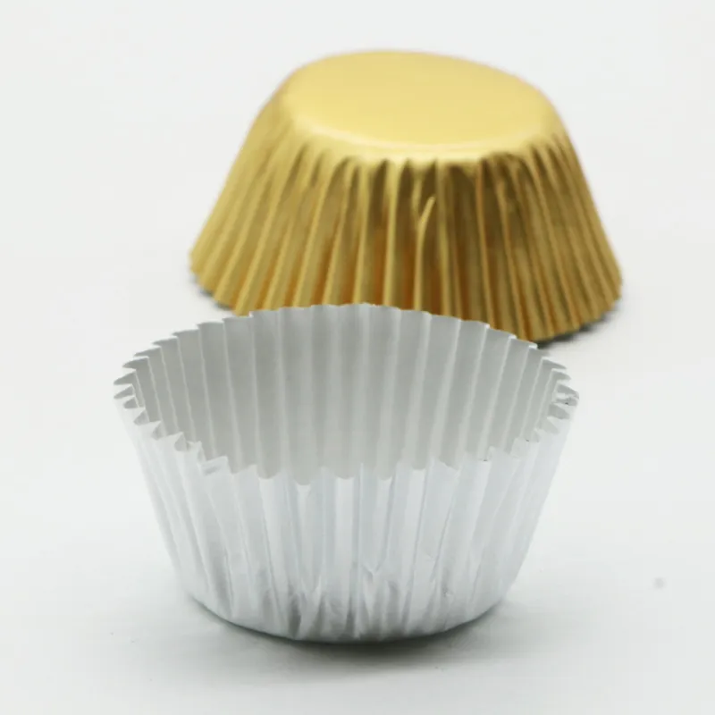 Hot Sale Gold Silver Foil Paper Cupcake Liners Pure Color Cup cake Wrappers Cake Decorating Tools Baking Cups