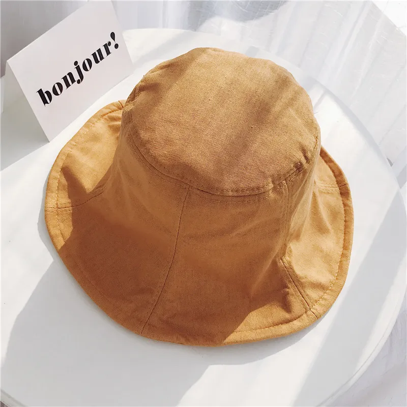 Hink hatt kvinnor sommarlinne hattar uv skydd sol hattar för kvinnor fällbar söt hink hatt svart beige gul khaki marinblå252j