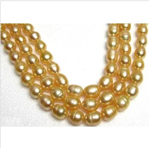 AAA35 tum enorm 11- 13mm naturligt South Sea Golden Pearl Necklace 14k Guldklädet297n