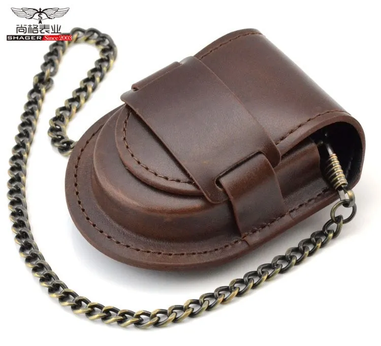 Classic Vintage Black Leather Pocket Watch Holder Storage Case Purse Pouch Bag för FOB Watch2723