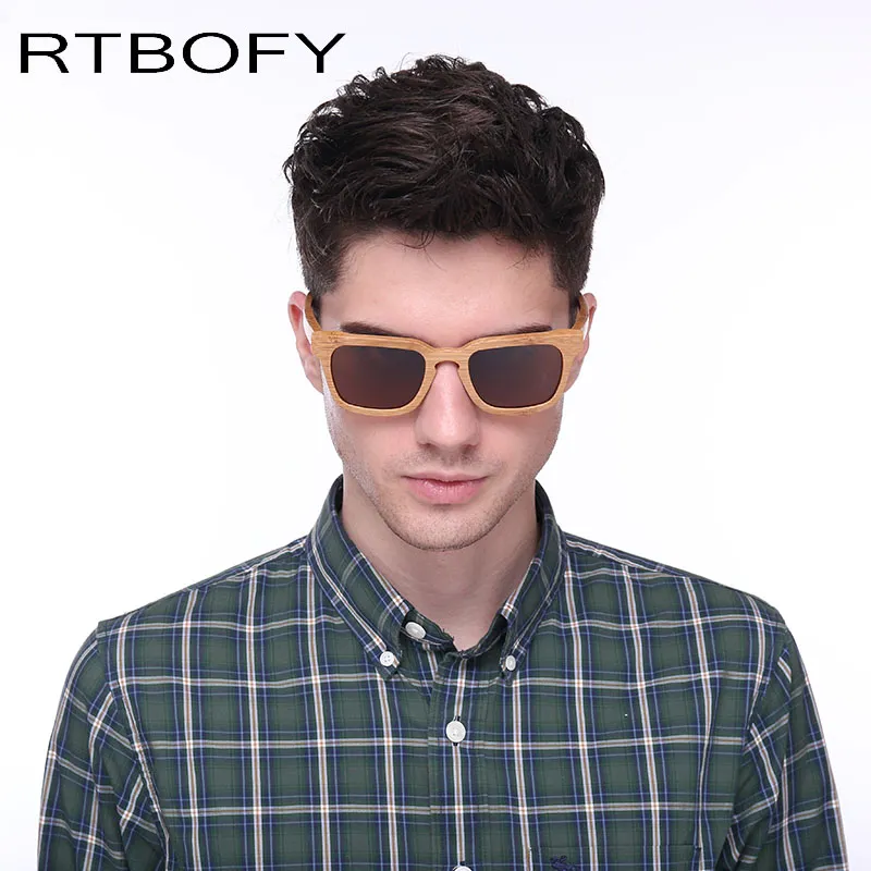RTBOFY 2017 Holz Sonnenbrille Männer Quadratische Bambus Sonnenbrille Vintage Holz HD Objektiv Rahmen Handgemachte Sonnenbrille Für Männer Brillen Oculos275i