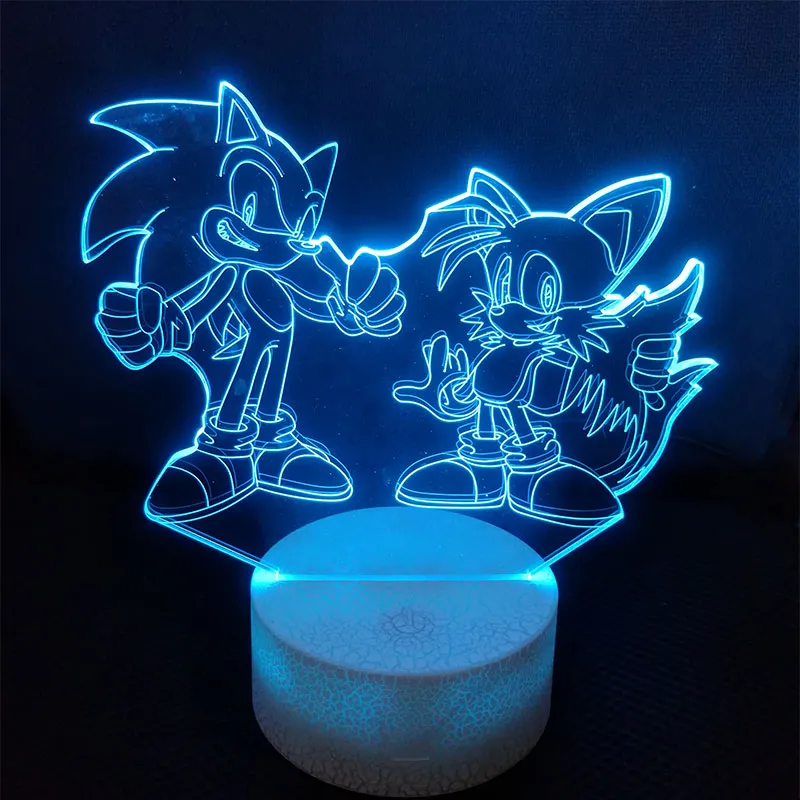 Sonic Action Figure 3D Table Lamp LED Changing Anime The Hedgehog Sonic Miles Model Toy Lighting Novelty Night Light234O