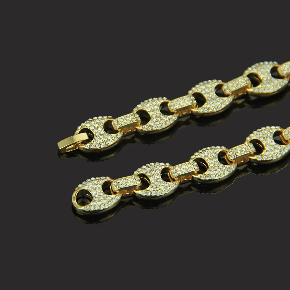 Hip Hop 12mm oro plata Color plateado helado Puff Marine Anchpr cadena enlace Bling collar para Men292z
