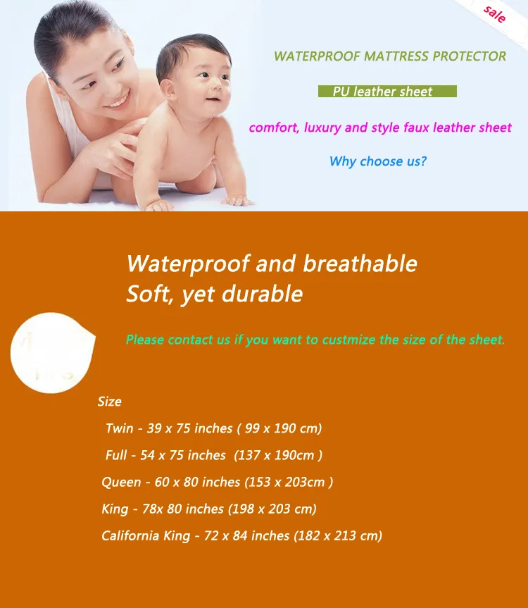 Drap de matelas imperméable en cuir Pu, housse de protection de lit lavable pour adultes et enfants, Faux cuir imperméable à l'urine Mat224U