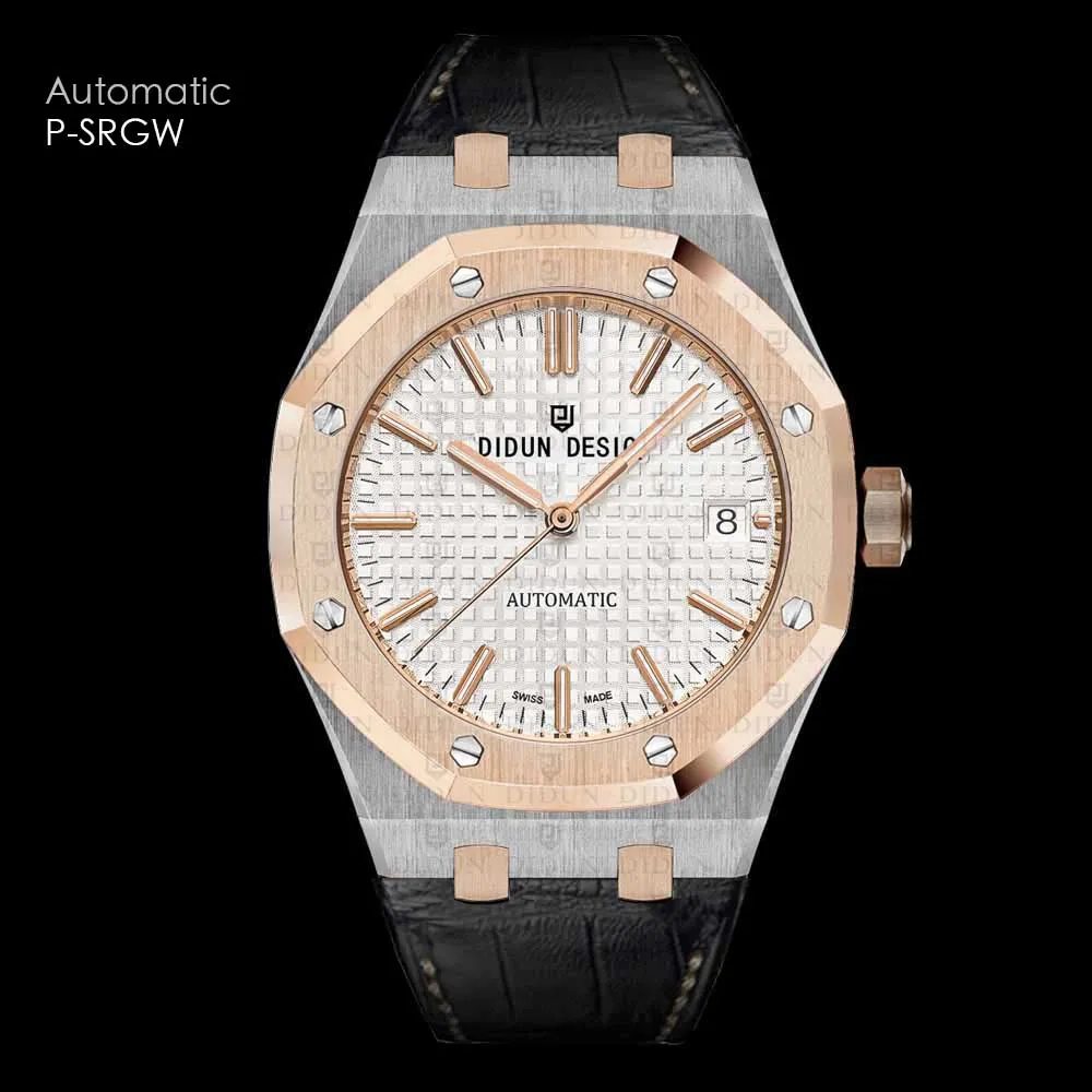 Didun Men Watches Top Mechanical Automatic Watch Rosegold Male Fashion Business Watch Leather Strap Wristwatch180h