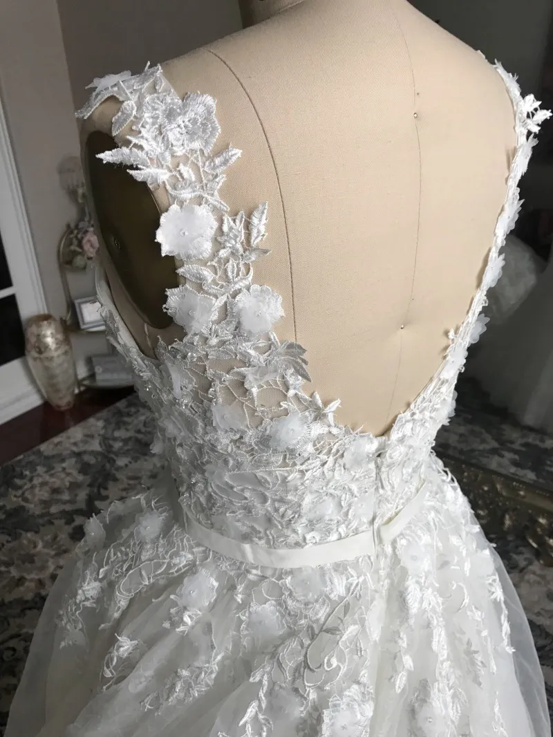 real image 3d floral appliqued wedding dresses strapless sweetheart lace dubai arabic bridal gowns sweep train wedding dress