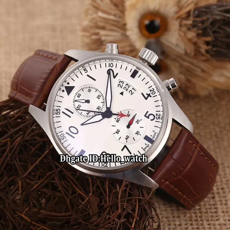 Новые Spitfire Big Pilot IW387802 Серебристо-серый циферблат Автоматические мужские часы Серебряный корпус Коричневый кожаный ремешок Высококачественные мужские спортивные часы Wat211M