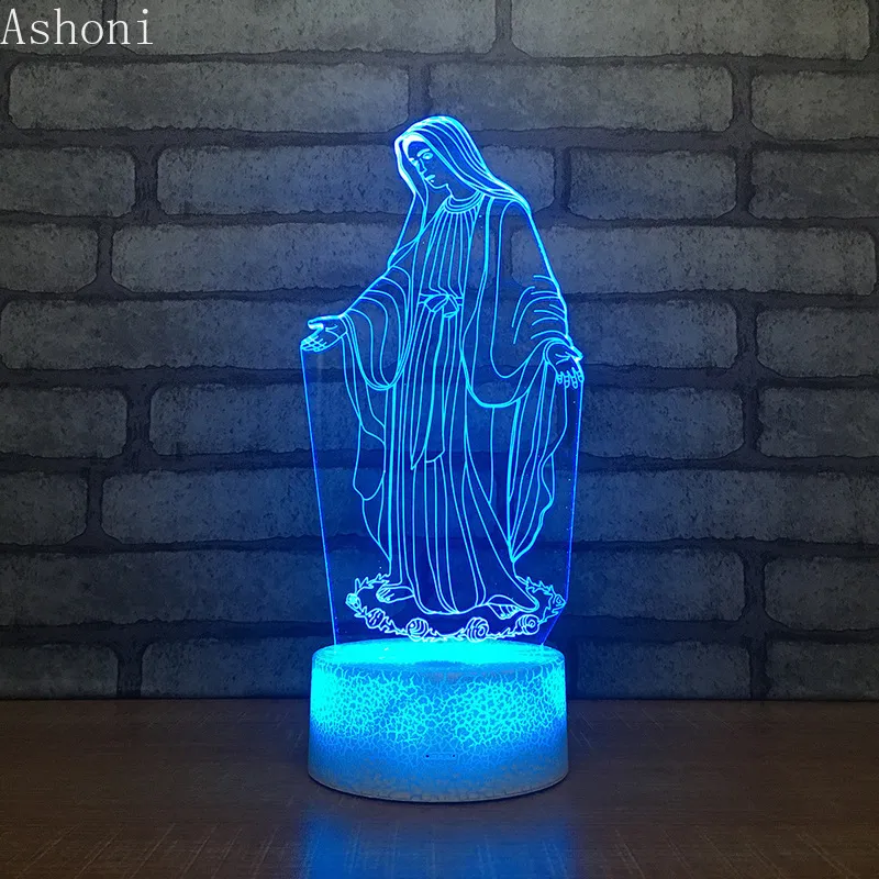 3d akryl led nattljus välsignad jungfru mary touch 7 färg byte av skrivbord lampa party dekorativ ljus julklapp229f