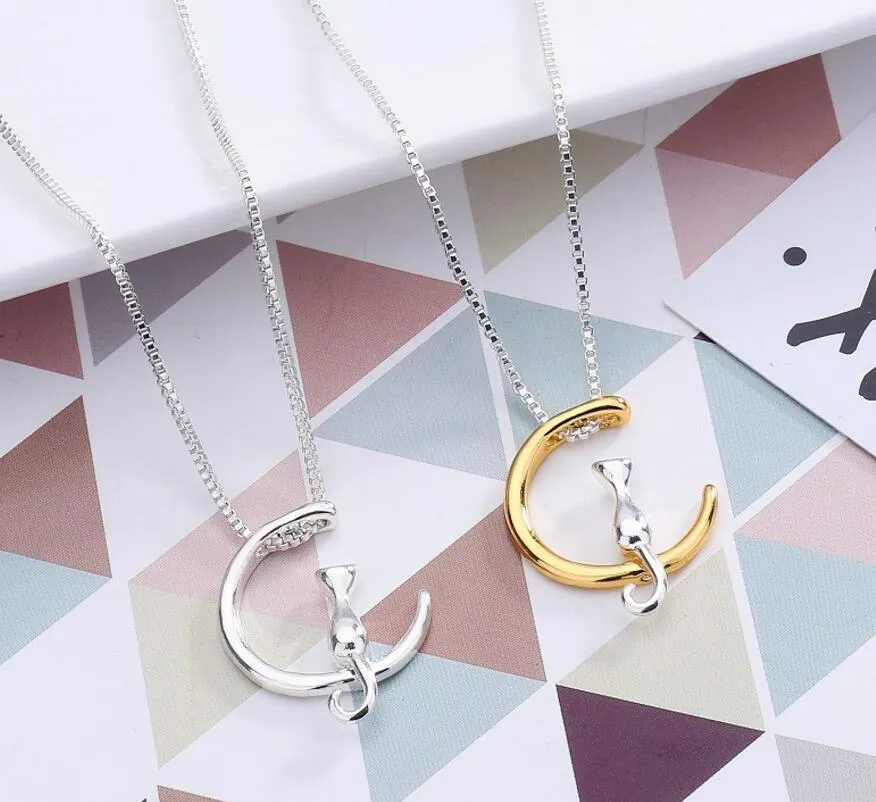 Mode Katze Mond Anhänger Halskette Charme Silber Gold Farbe Link Kette Halskette Für Haustier Glück Schmuck Für Frauen Geschenk Shellhard GA308212O