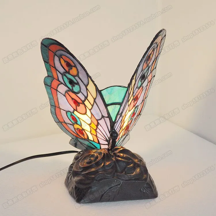 Butterfly bedside table lamp bedroom lamp living room study of European animal lamps Tiffany glass new214U