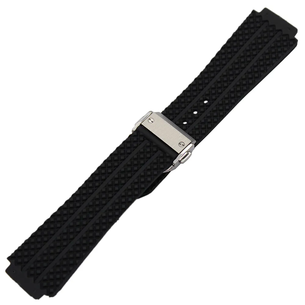 Helkonvex silikongummi Watchband 26mm x 19mm för HUB Herrens klockband Ersättning Rem Armband Black Blue 278L