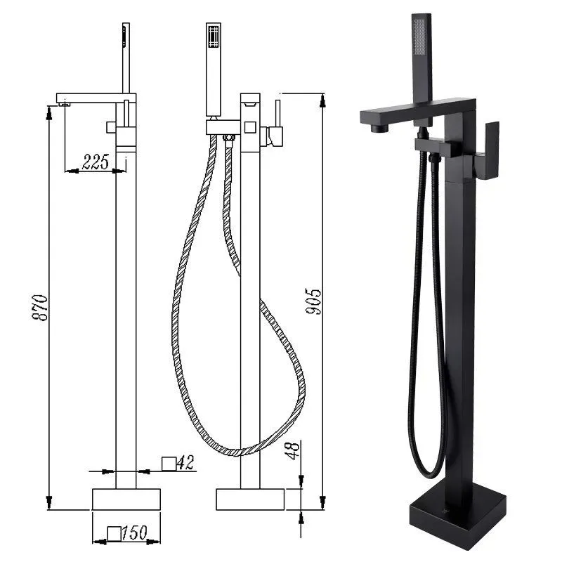 Rolya Square Style Matte Black Free Standing Bathtub Faucets Floor Mounted Bath Filler Taps