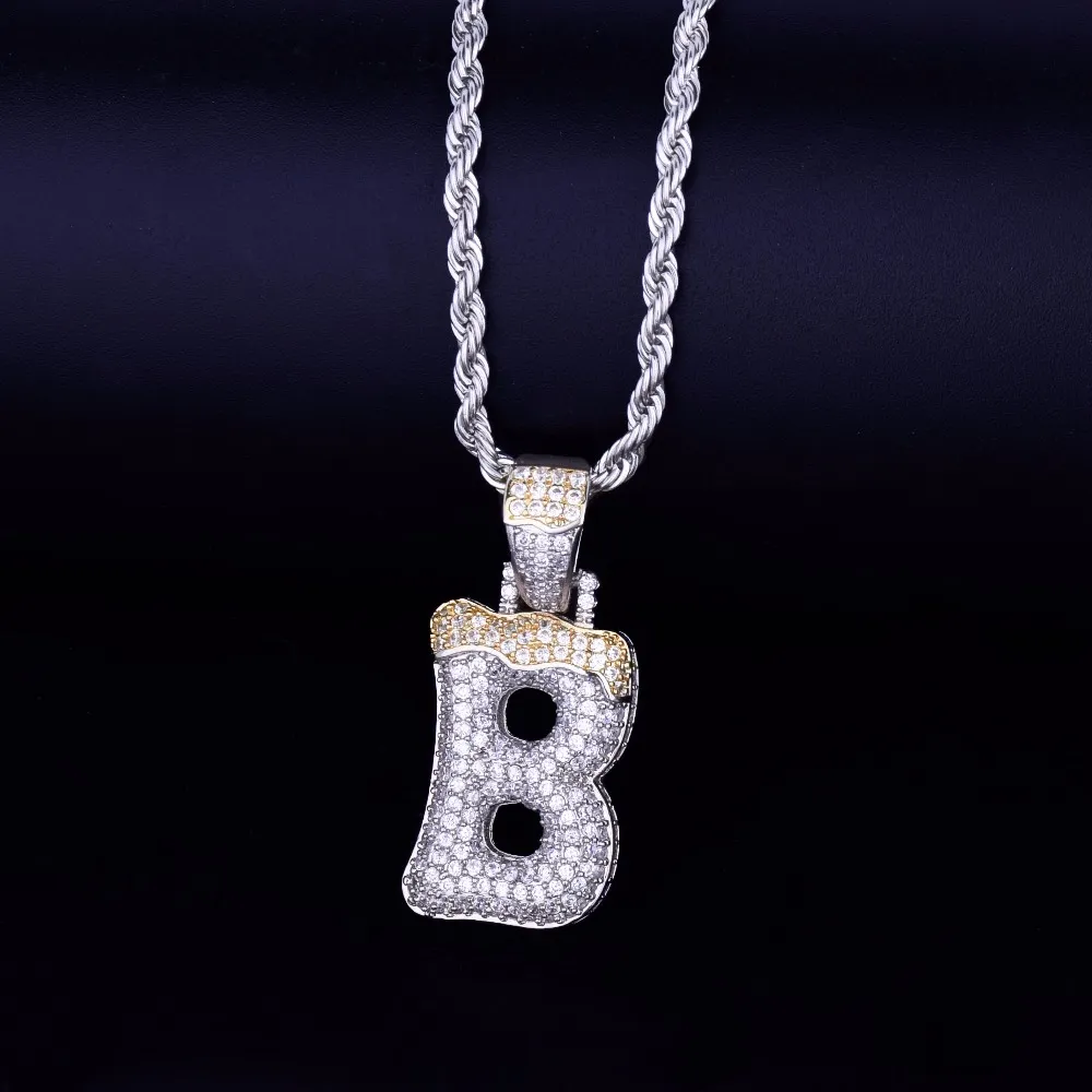 Colliers avec lettres de bulles de neige pour hommes, pendentif, breloque Ice Out, Zircon cubique, bijoux Hip hop avec chaîne en corde, 243K