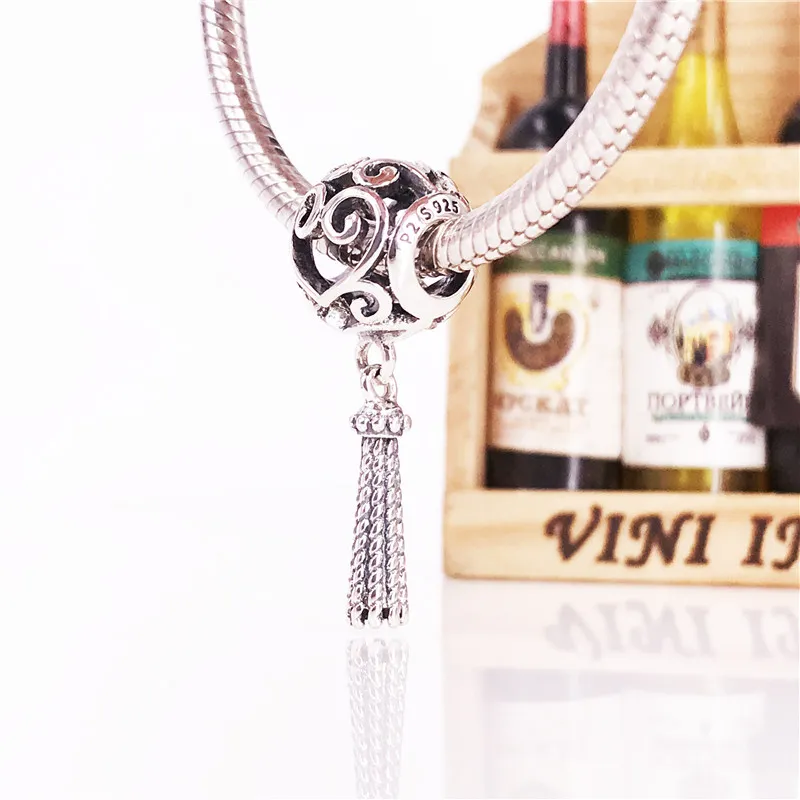 Spring New Arrival Authentic 925 Sterling Silver Enchanted Heart Tassel Pendant charm Fits European Jewelry Bracelets & Necklace 797037