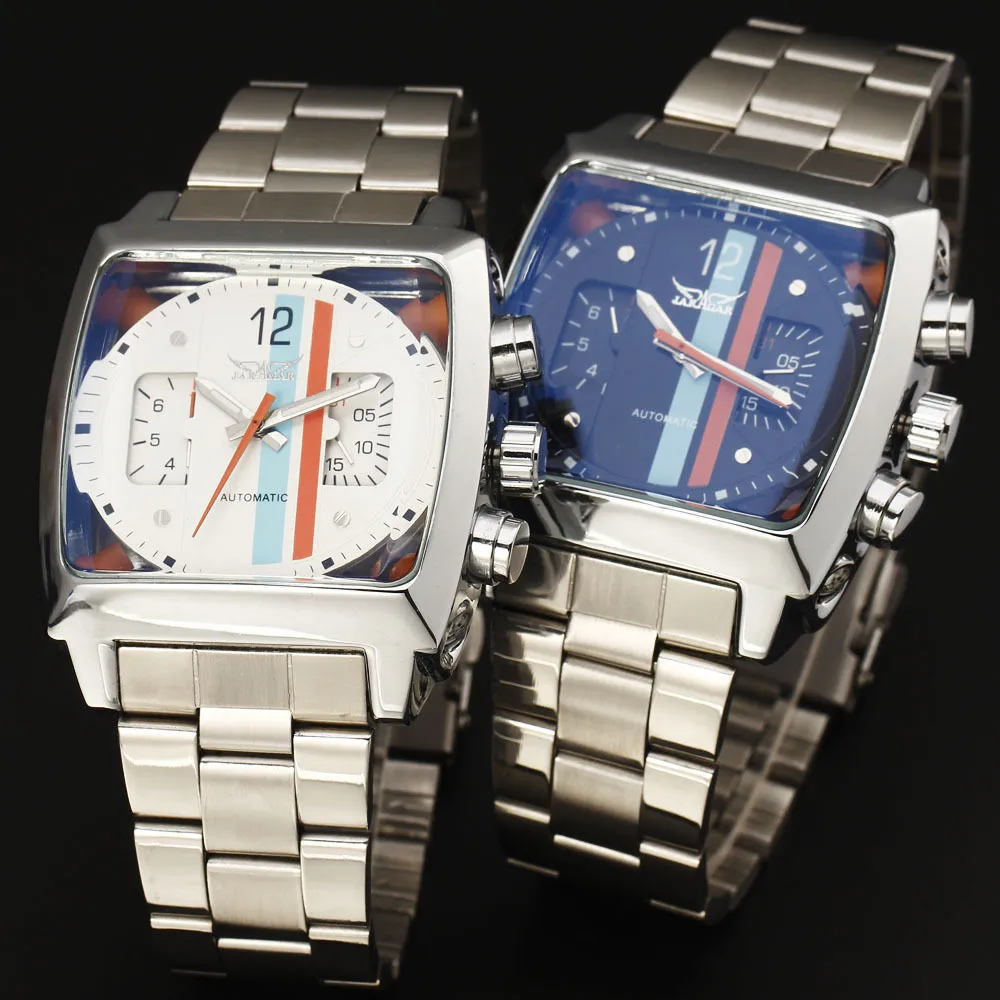 Jaragar Watch Navigator Series Модные уникальные водонепроницаемые мужские автоматические часы с квадратным дисплеем, светящиеся руки 258W