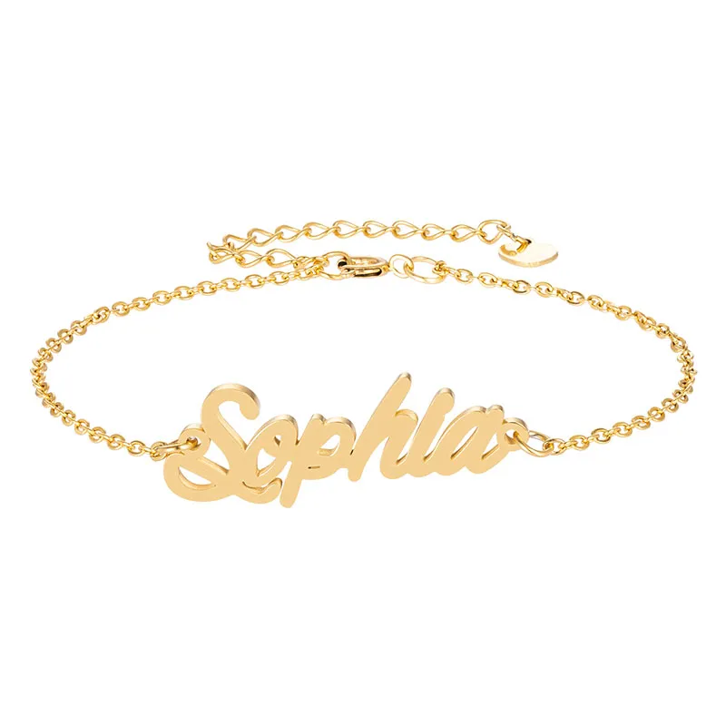 Mode personalisierte individuelle Namenskette Armband Fußkettchen Set „Sophia“ Schriftzug Buchstabe Gold Halsband Kette Halskette Anhänger Namensschild Geschenk