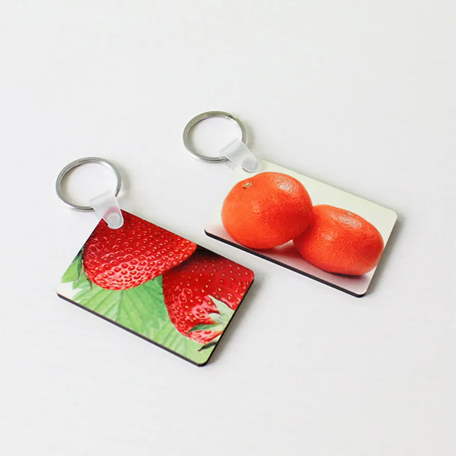 Whole MDF Blank Key Chain Rectangle Sublimation Wooden Key Ring For Heat Press Transfer Po Logo Thermal printing Gift278w