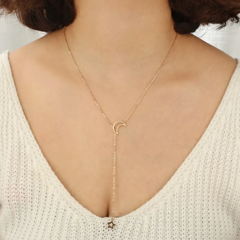 Dubai Neue Mode Frauen Schmuck Einfache Mond Stern Halskette Gold Anhänger Halskette Hochzeit Schmuck Accessories273s