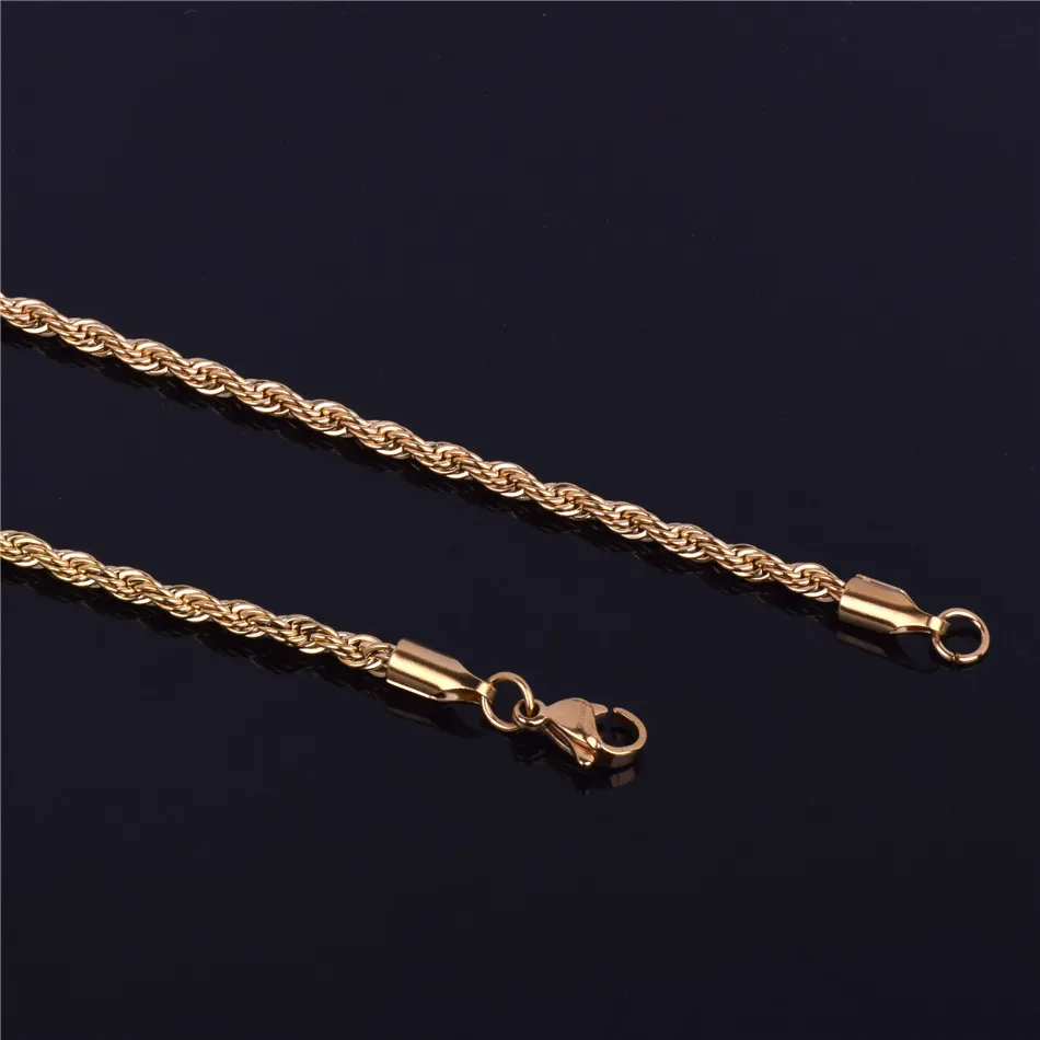 Hip Hip Hop Rappers Chain 3mm 18 20 24 30 Gold Silver Color Rostfritt stål Rope Link Necklac275D