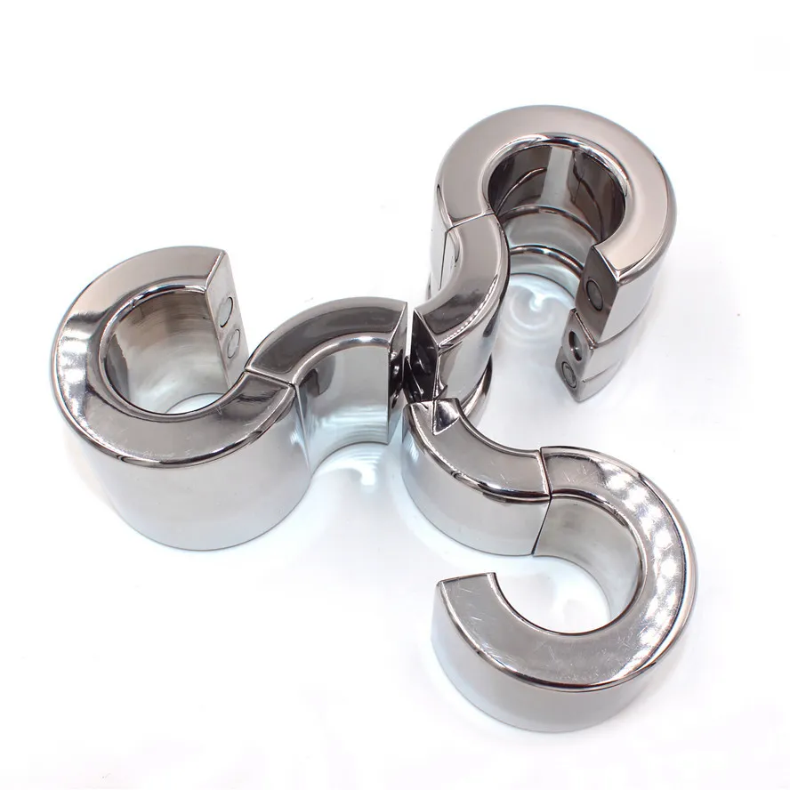 Magnetic Lock Metal Scrotum Pendant Ball Stretcher Testis Weight Cock Ring Penis Restraint Stainless Steel Sex Toys for Men Y189202137952