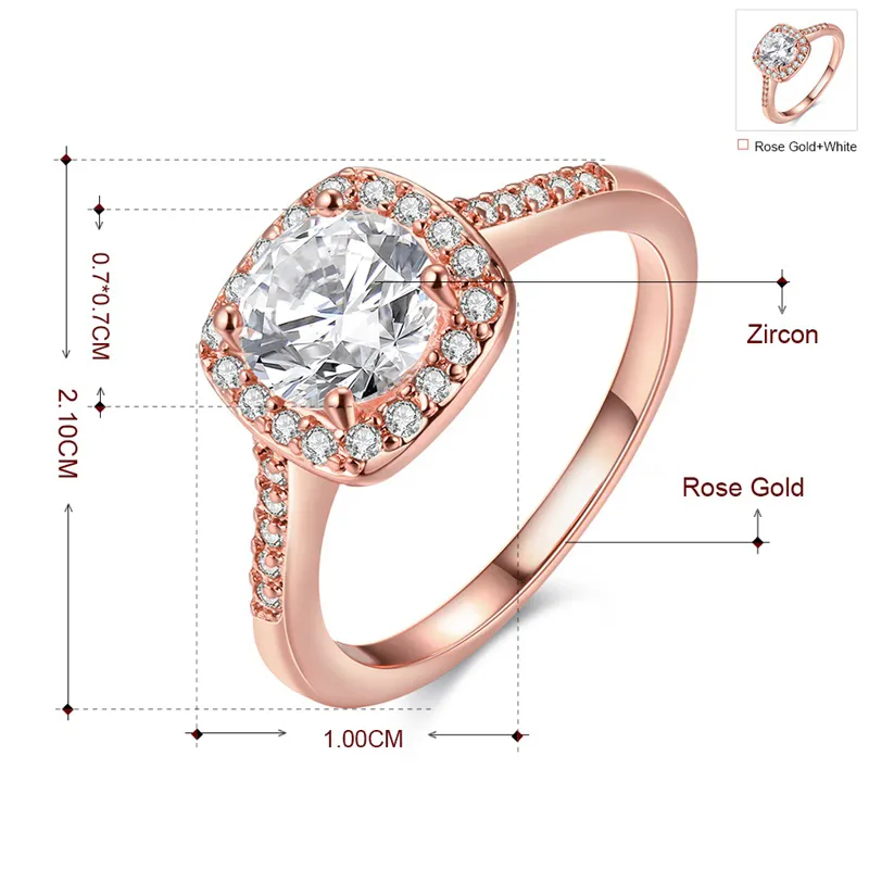 Yhamni Original Fashion Real Rose Gold Rings for Women 1CT 6mm Top Quality Rose Gold Ring Jewelry AR035312P