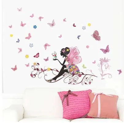 Farfalla Fata Fiore Adesivi murali Camere dei bambini Arredamento camera da letto Fai da te Decalcomanie da muro Cartoon Art murale in PVC Poster bambini Gi2478