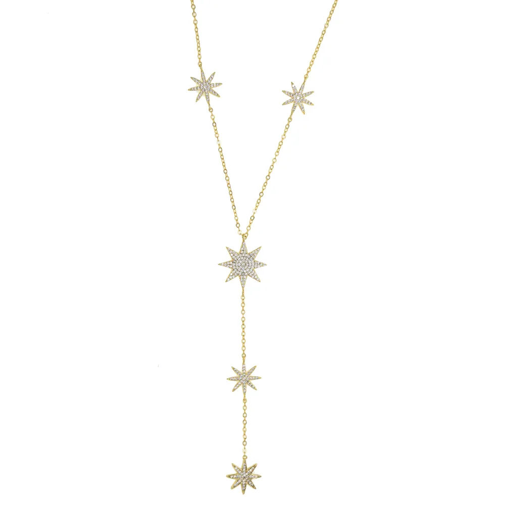 Micro Pave Cz Vonkende Ster North Star Charm Lange Vrouwen Ketting Y Lariat Zomer Sexy Vrouwen Mode Ster Ontwerp sieraden246K