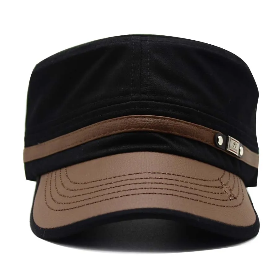 Moda masculina plana chapéu de couro pu boné de beisebol de pico GI Army Corps Hat Patrol Cadet Cap Sun Visor Snapback cap3465