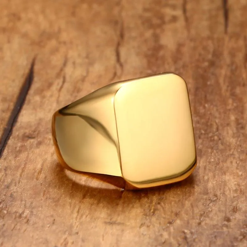 Anel de sinete mindinho para homens, anel personalizado de aço inoxidável ornamentado, clássico, tom dourado, joias masculinas bijoux341l