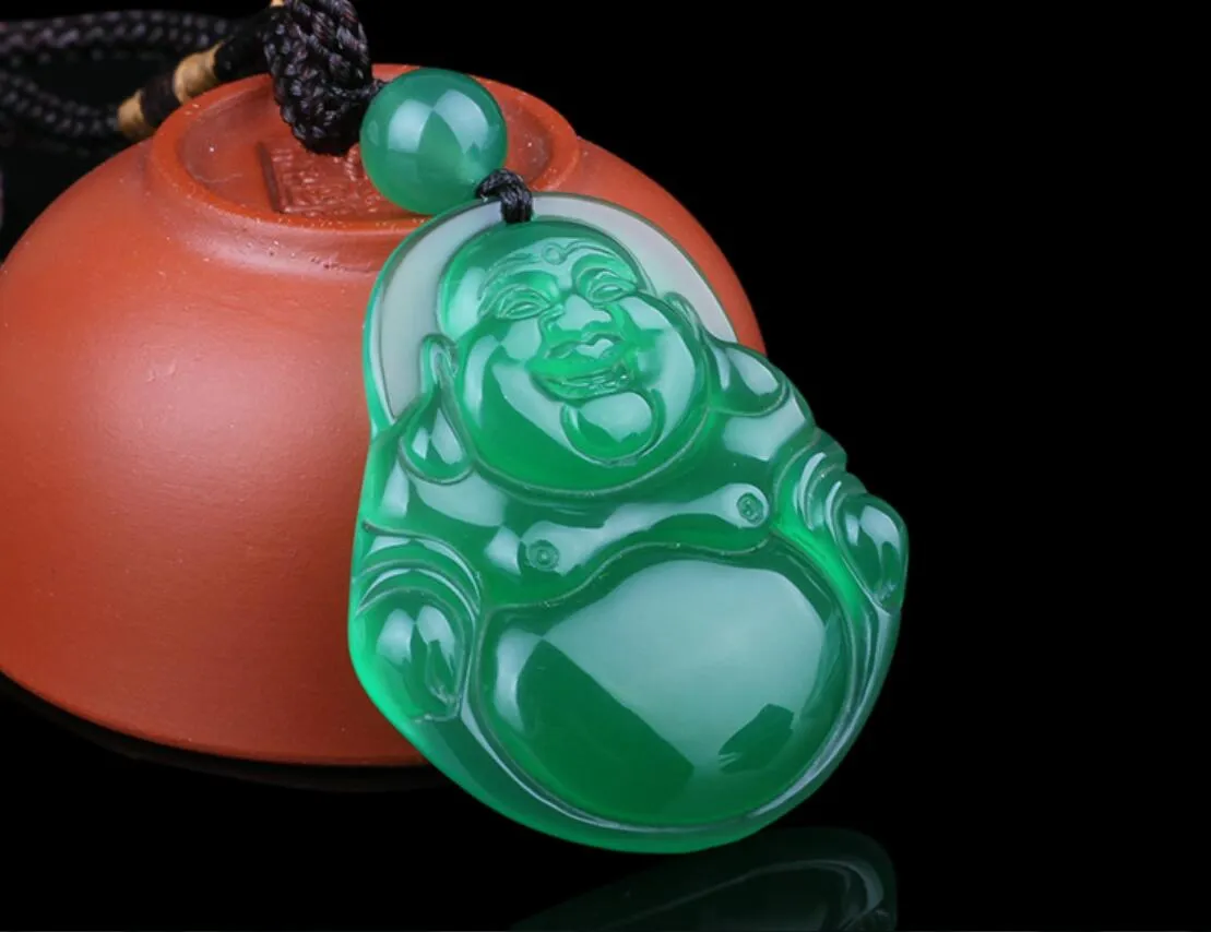 Zielony agat jadein buddha wisiorek zielony kryształowy brzuch brzuch Miller Buddha Life Jade wisiork naszyjnik żeńskie modele 304K