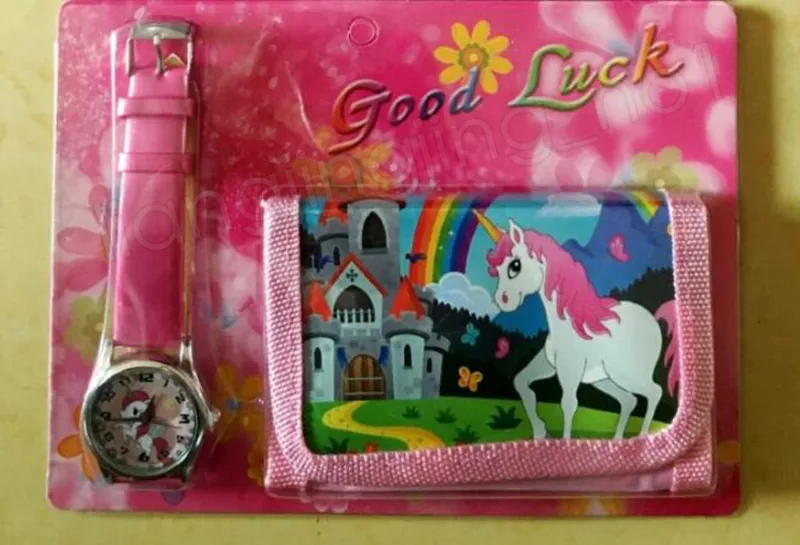 Unicorn Purses Watch Set Girls Wallet Fold Pocket Bags Pink Rose Cartoon Stationery Storage Organizer Bag Kids Purse GGA1209